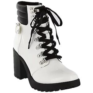 MIA Annamaria Womens Heeled combat style Boots white w/ black sole & trim NWOT